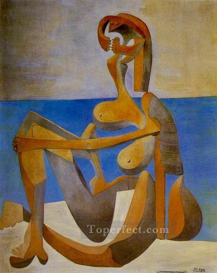 Baigneuse assise au bord de la mer 1930 Cubist Oil Paintings